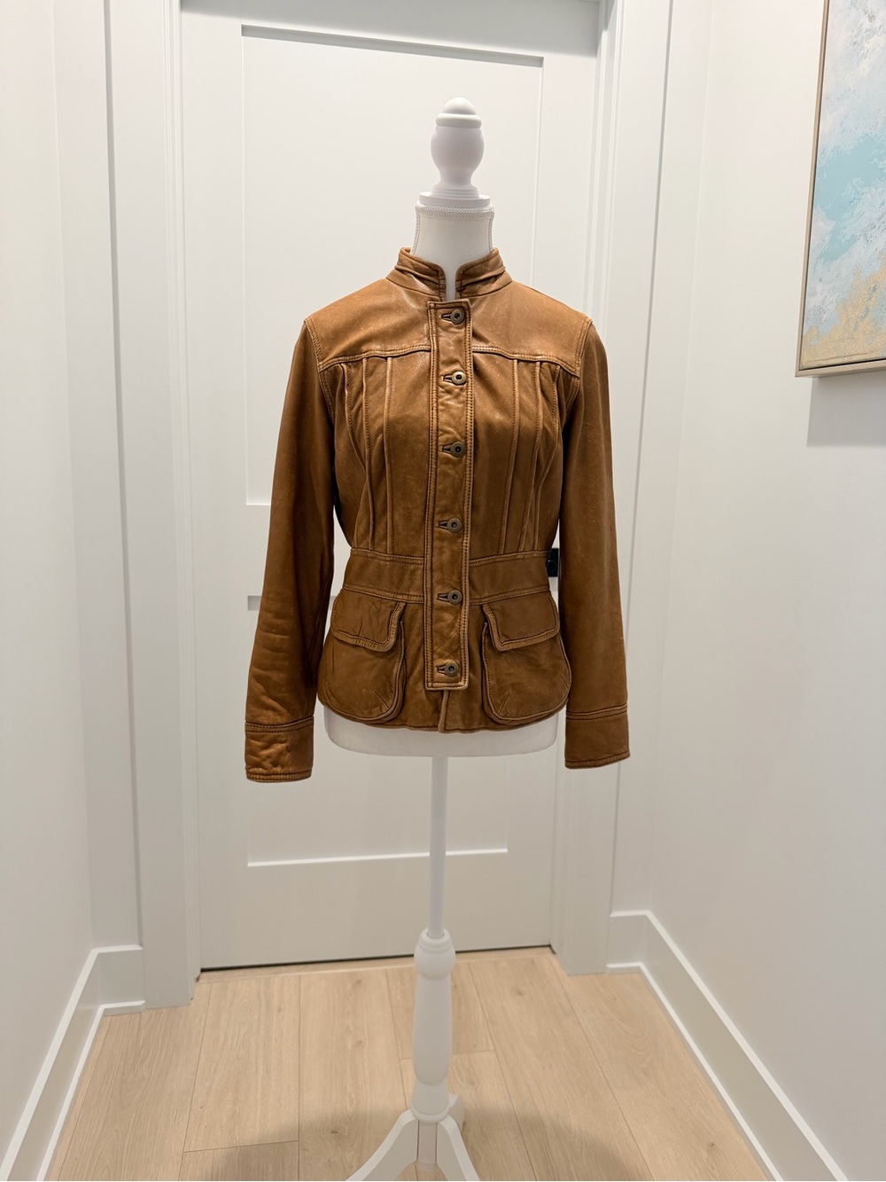 Vintage Coldwater Creek Genuine Leather Flight jacket Size 4P caramel patina